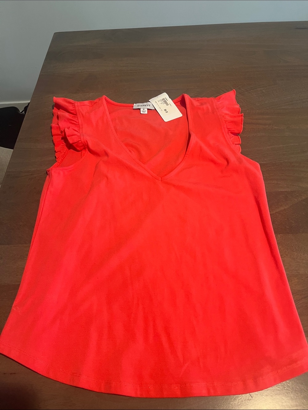 Evereve Red V-Neck Tank with Ruffle Shoulders